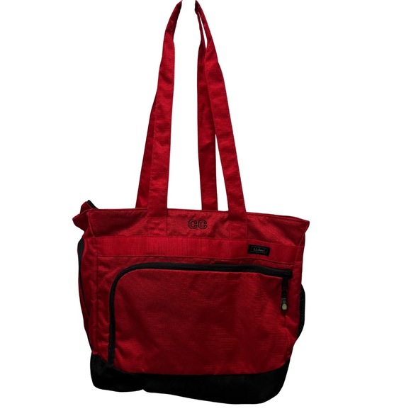 L.L. Bean Handbags - L.L.Bean Red Utility Tote Bag Zip Top Boat Tote Style Gym Travel Bag